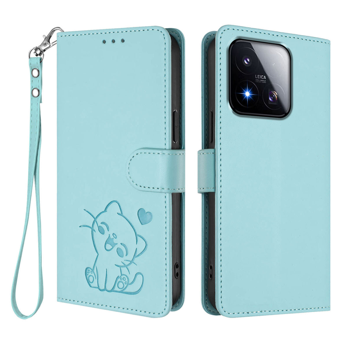 For Xiaomi 17 Max Wallet Case with Wrist Strap Love Cat Pattern Imprint Leather Phone Cover