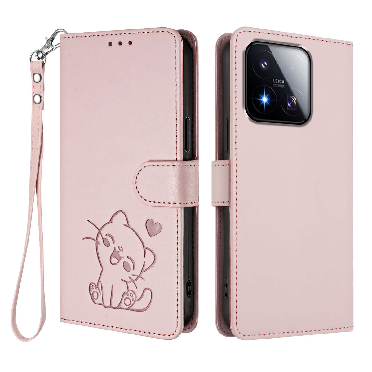 For Xiaomi 17 Max Wallet Case with Wrist Strap Love Cat Pattern Imprint Leather Phone Cover