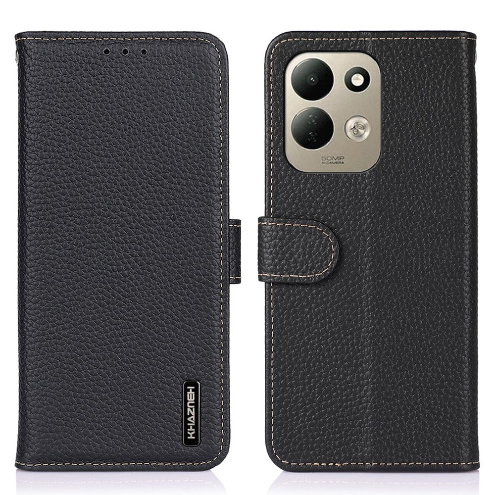 KHAZNEH pungetui til Xiaomi Redmi 17 5G / Redmi 17 4G, litchi-tekstur, ægte okselæder, flipmobilcover