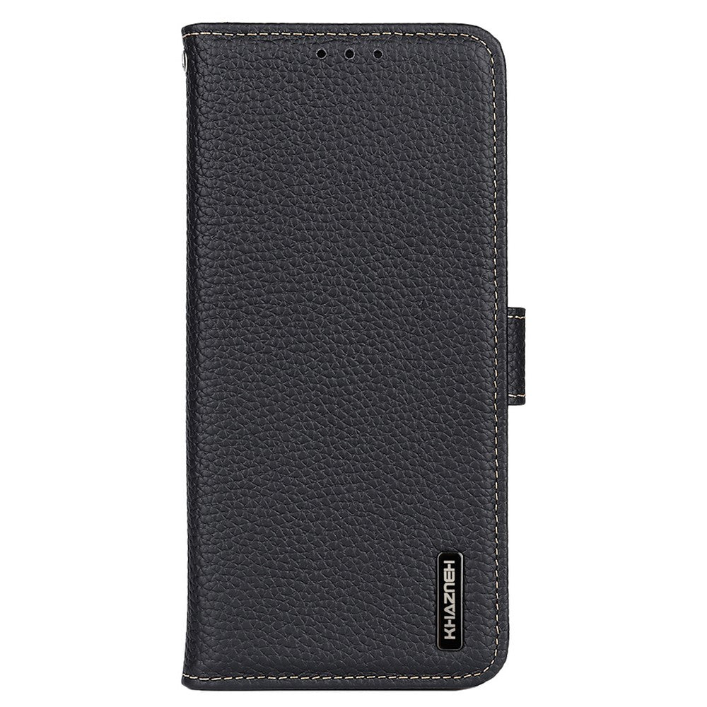KHAZNEH pungetui til Xiaomi Redmi 17 5G / Redmi 17 4G, litchi-tekstur, ægte okselæder, flipmobilcover
