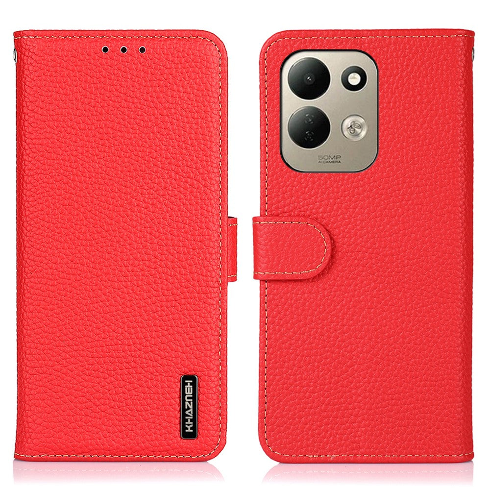 KHAZNEH pungetui til Xiaomi Redmi 17 5G / Redmi 17 4G, litchi-tekstur, ægte okselæder, flipmobilcover