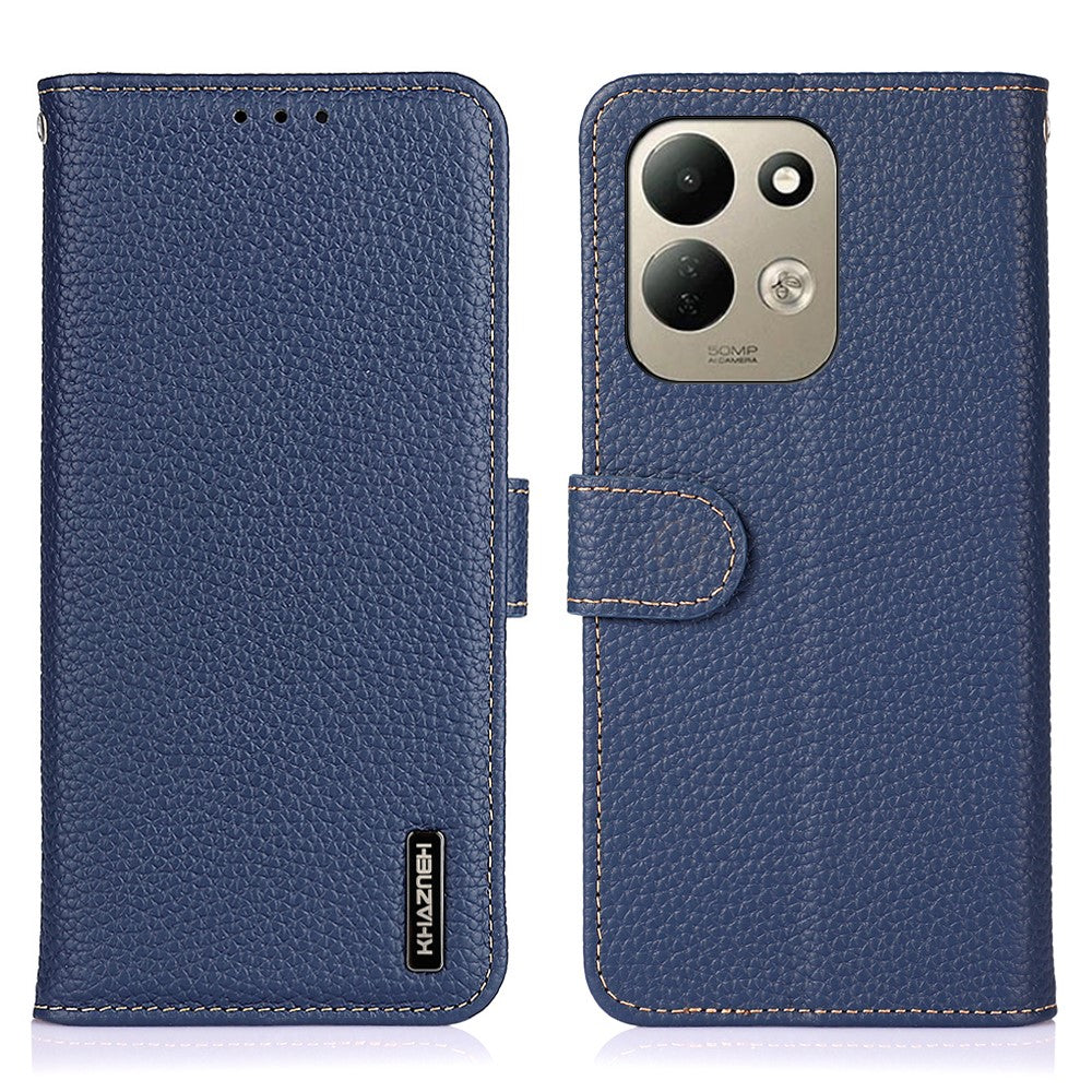 KHAZNEH pungetui til Xiaomi Redmi 17 5G / Redmi 17 4G, litchi-tekstur, ægte okselæder, flipmobilcover