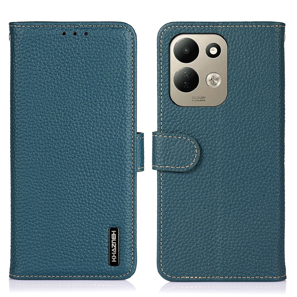 KHAZNEH pungetui til Xiaomi Redmi 17 5G / Redmi 17 4G, litchi-tekstur, ægte okselæder, flipmobilcover