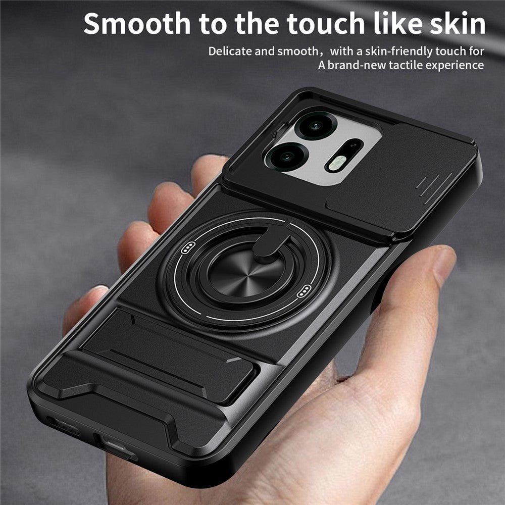 For OnePlus N6 4G Magnetic Case Ring Holder Foldable Kickstand TPU PC Phone Cover with Camera Lens Slider