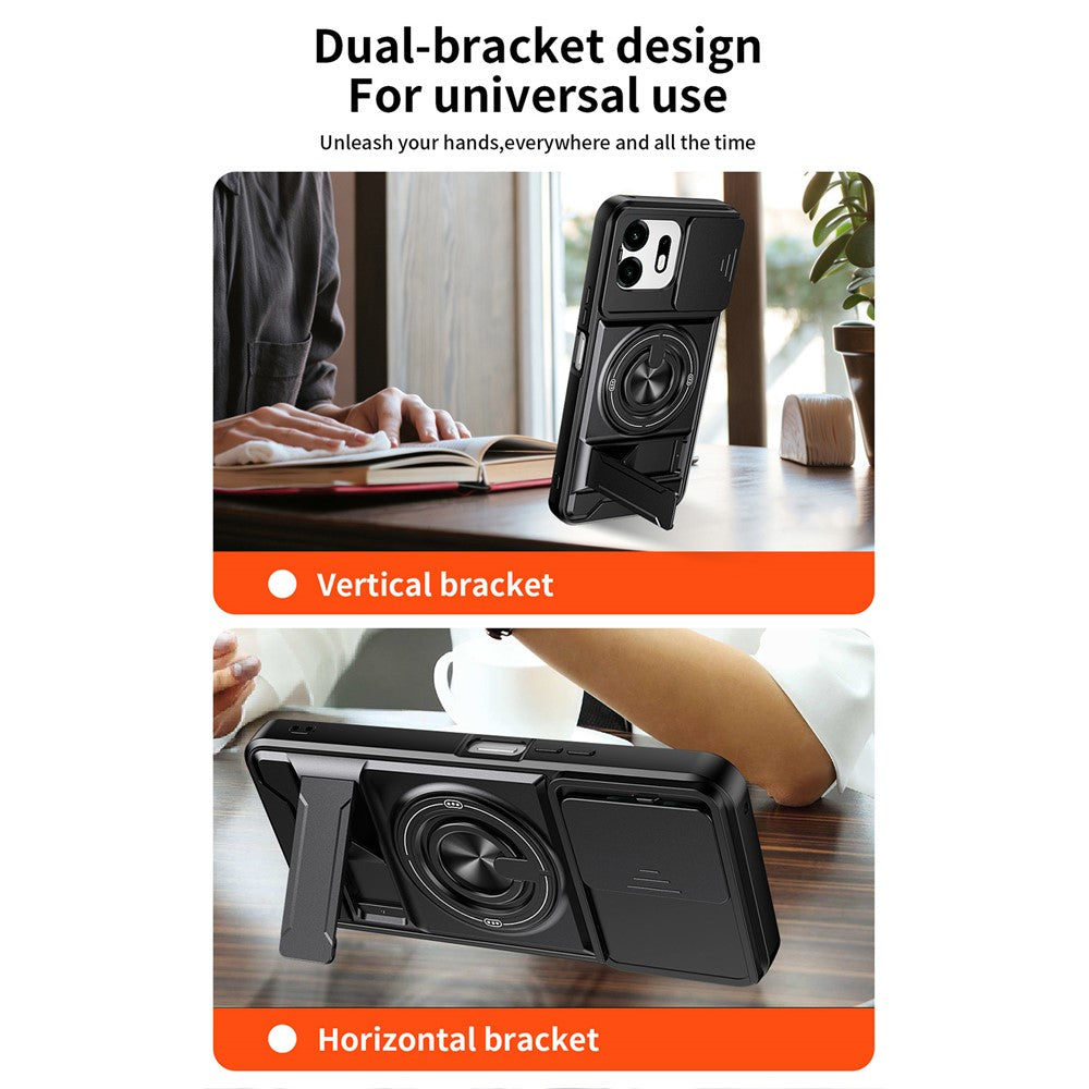 For OnePlus N6 4G Magnetic Case Ring Holder Foldable Kickstand TPU PC Phone Cover with Camera Lens Slider