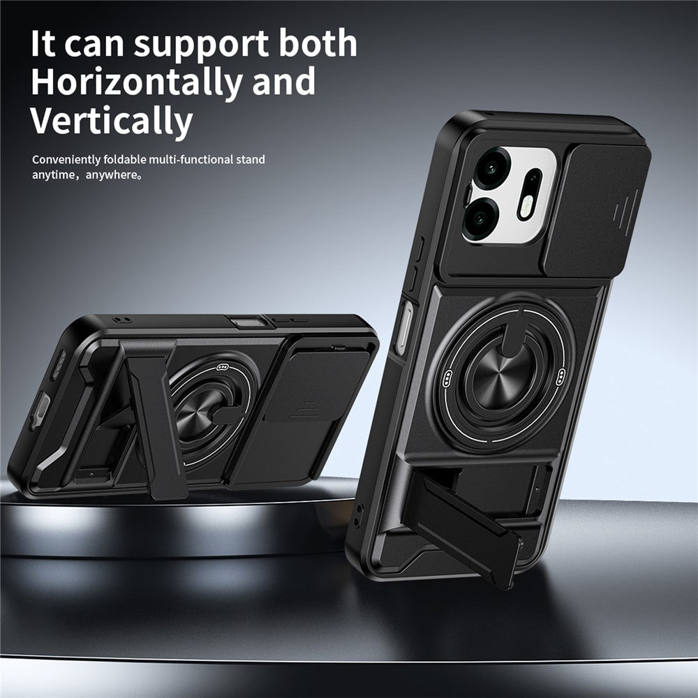 For OnePlus N6 4G Magnetic Case Ring Holder Foldable Kickstand TPU PC Phone Cover with Camera Lens Slider
