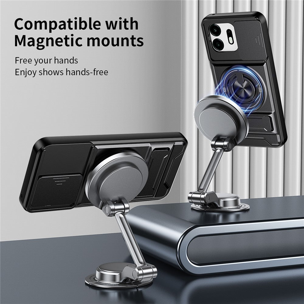For OnePlus N6 4G Magnetic Case Ring Holder Foldable Kickstand TPU PC Phone Cover with Camera Lens Slider