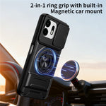 For OnePlus N6 4G Magnetic Case Ring Holder Foldable Kickstand TPU PC Phone Cover with Camera Lens Slider