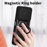 For OnePlus N6 4G Magnetic Case Ring Holder Foldable Kickstand TPU PC Phone Cover with Camera Lens Slider