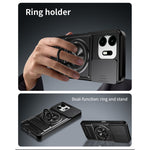 For OnePlus N6 4G Magnetic Case Ring Holder Foldable Kickstand TPU PC Phone Cover with Camera Lens Slider