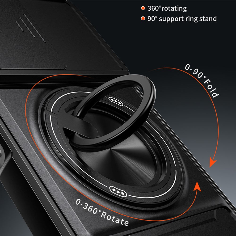 For OnePlus N6 4G Magnetic Case Ring Holder Foldable Kickstand TPU PC Phone Cover with Camera Lens Slider