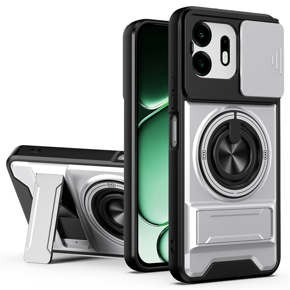 For OnePlus N6 4G Magnetic Case Ring Holder Foldable Kickstand TPU PC Phone Cover with Camera Lens Slider