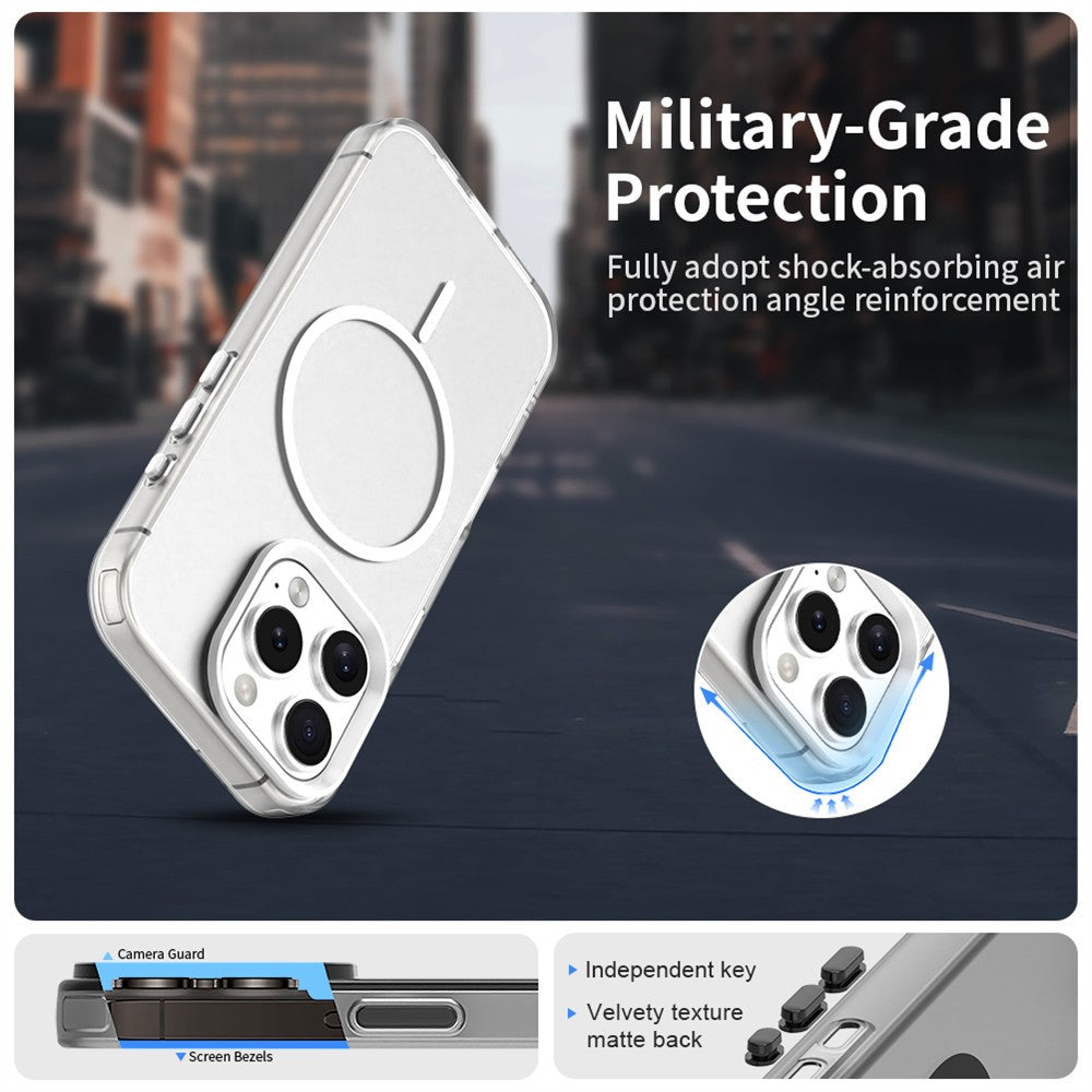 For iPhone 16 Pro Magnetic Case PC + TPU + PET Air Cushion Shockproof Phone Cover