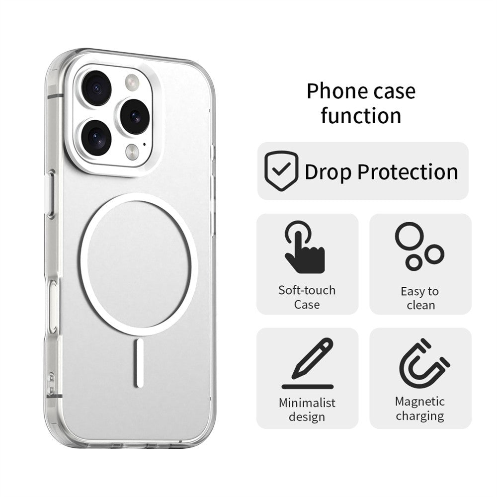 For iPhone 16 Pro Magnetic Case PC + TPU + PET Air Cushion Shockproof Phone Cover