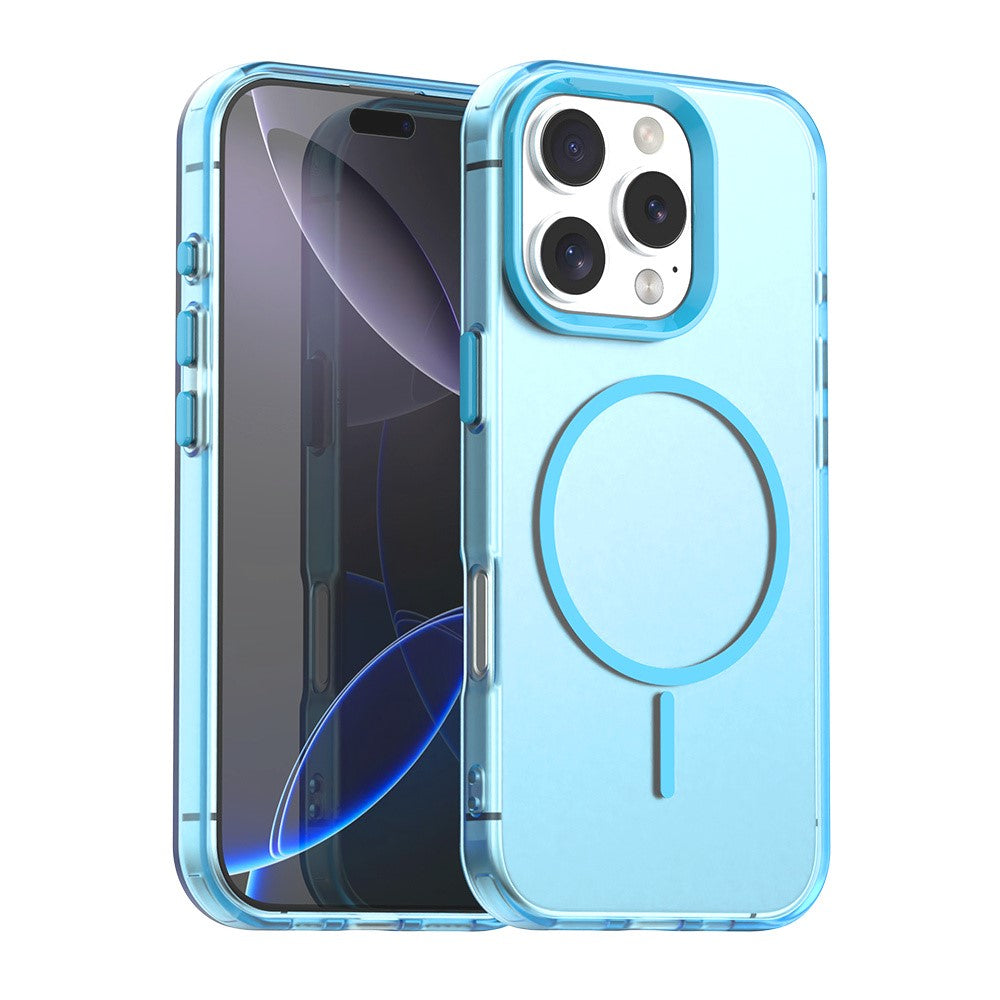 For iPhone 16 Pro Magnetic Case PC + TPU + PET Air Cushion Shockproof Phone Cover