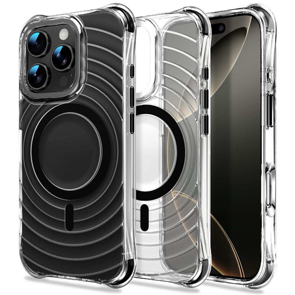 Til iPhone 16 Pro Max Magnetisk Cover med Airbag Hjørner Stødsikkert Ripple TPU Telefoncover