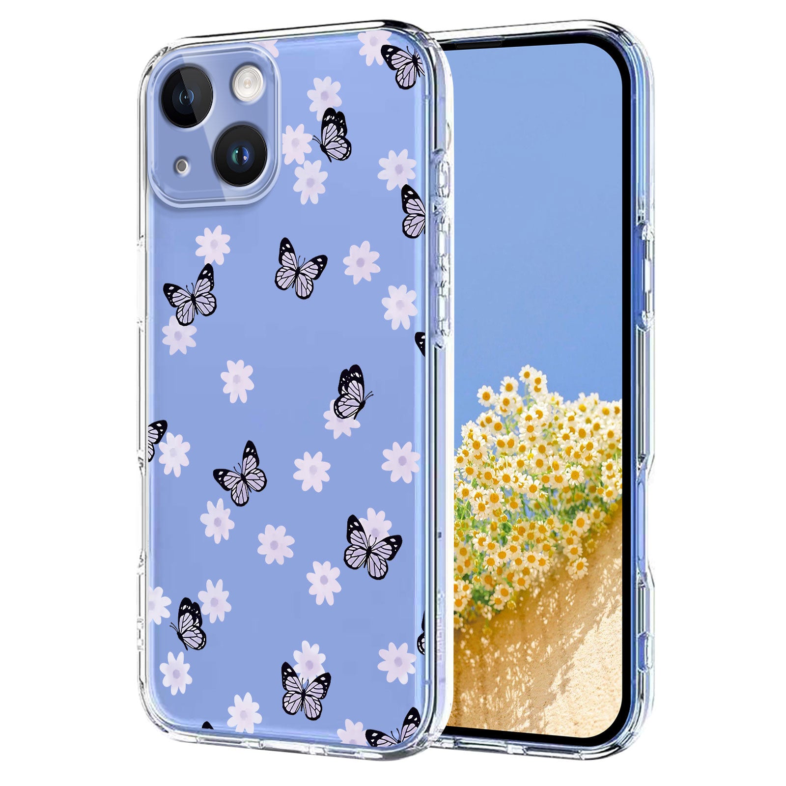 Til iPhone 14 Plus Cover med Sommerfugl Blomstermønster Tryk TPU Telefon Bagcover