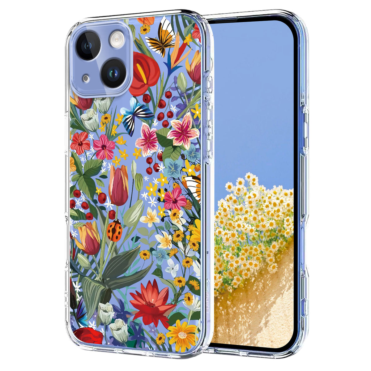 For iPhone 14 Plus Case Butterfly Floral Pattern Printing TPU Phone Back Cover