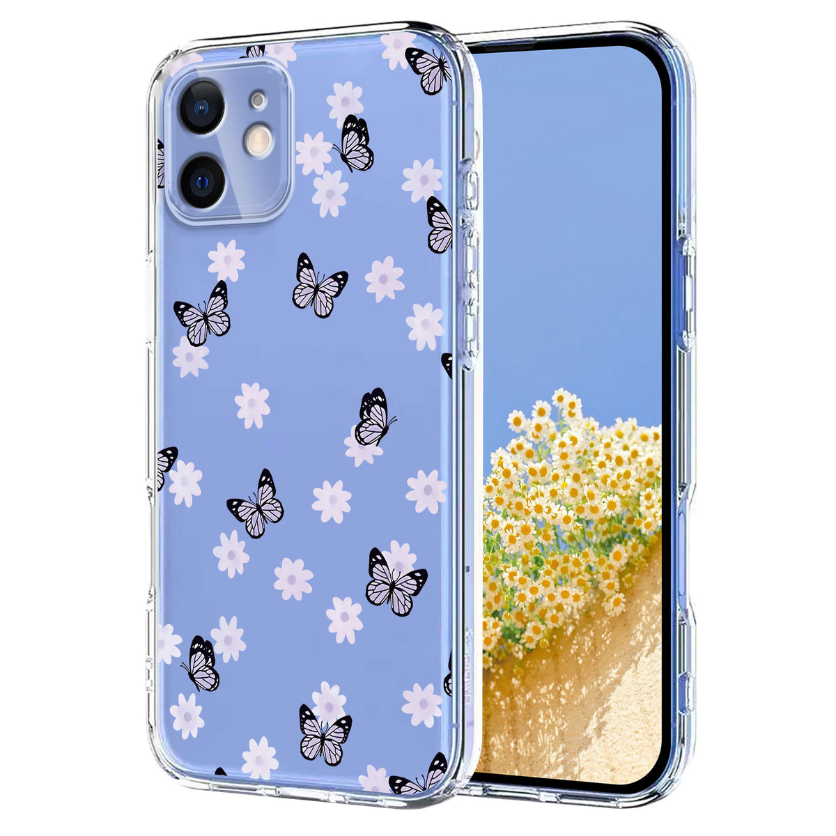 For iPhone 13 mini Case Butterfly Floral Pattern Printing TPU Phone Back Cover