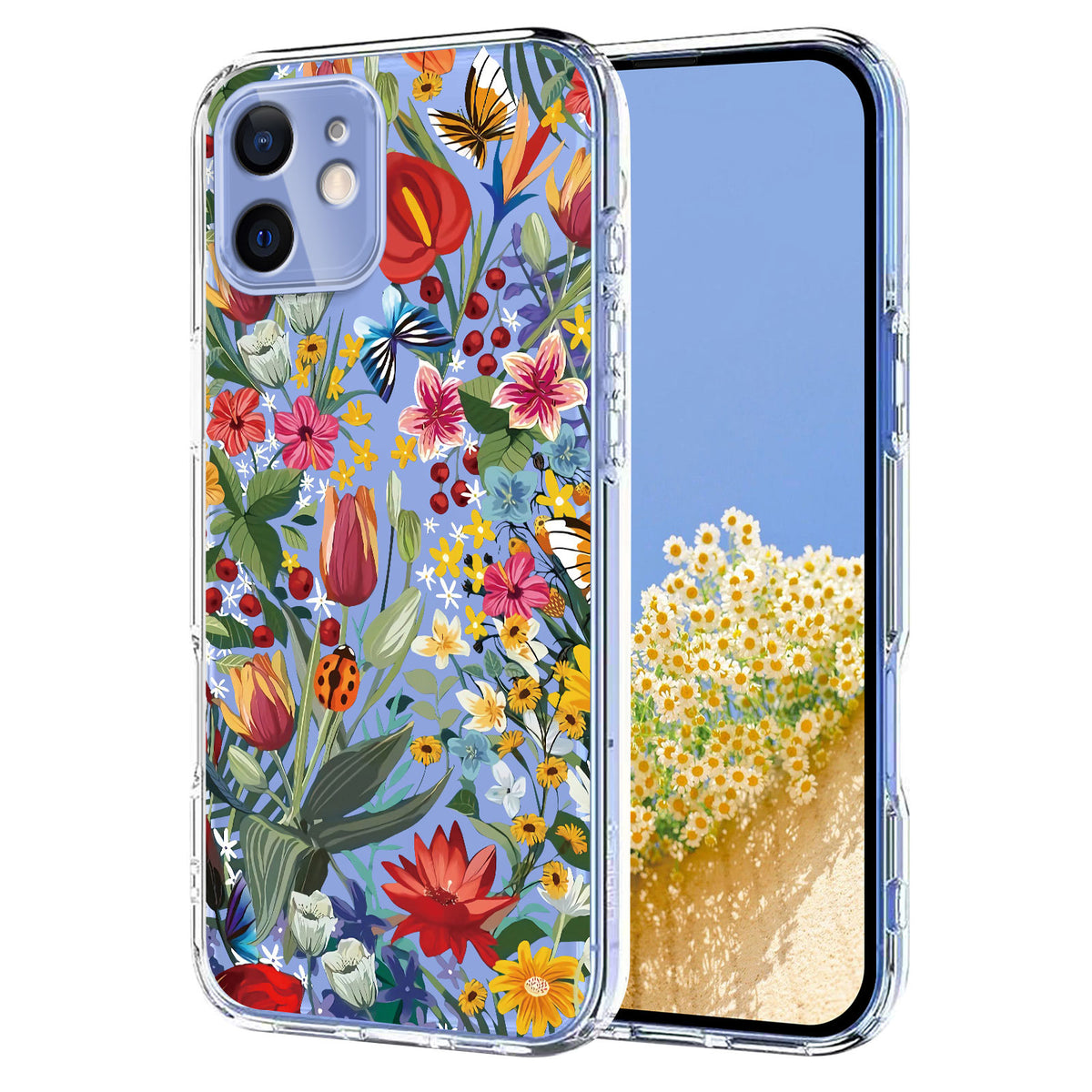 For iPhone 13 mini Case Butterfly Floral Pattern Printing TPU Phone Back Cover