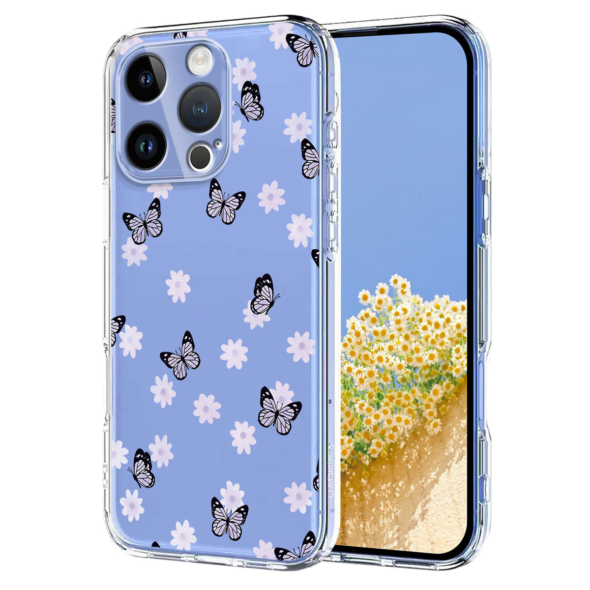 For iPhone 13 Pro Case Butterfly Floral Pattern Printing TPU Phone Back Cover