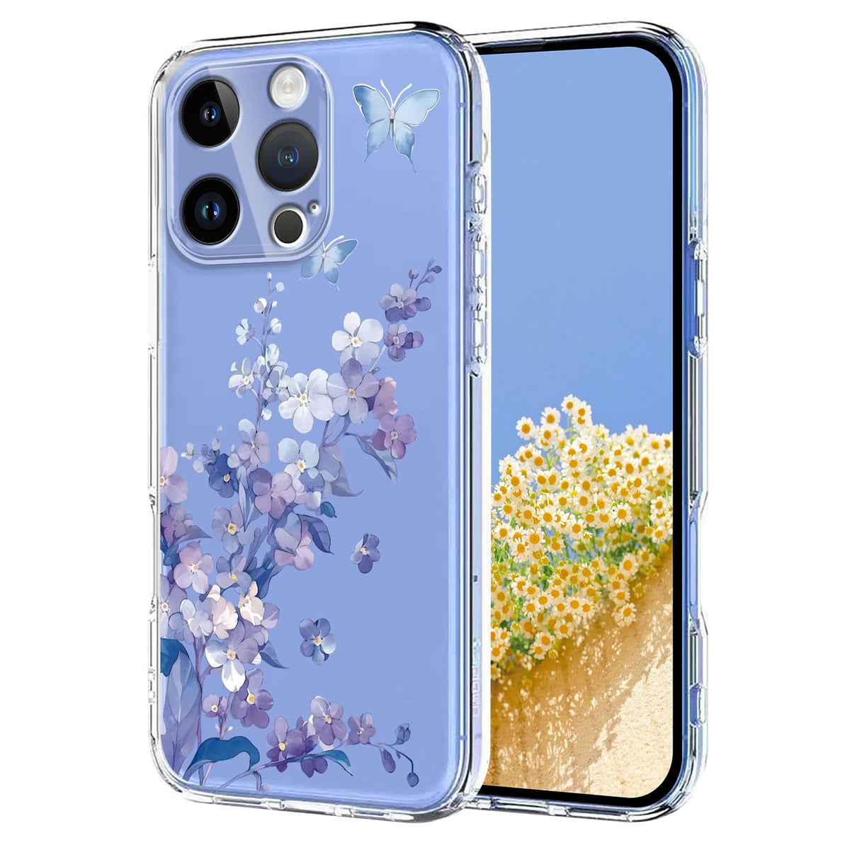 For iPhone 14 Pro Max Case Butterfly Floral Pattern Printing TPU Phone Back Cover