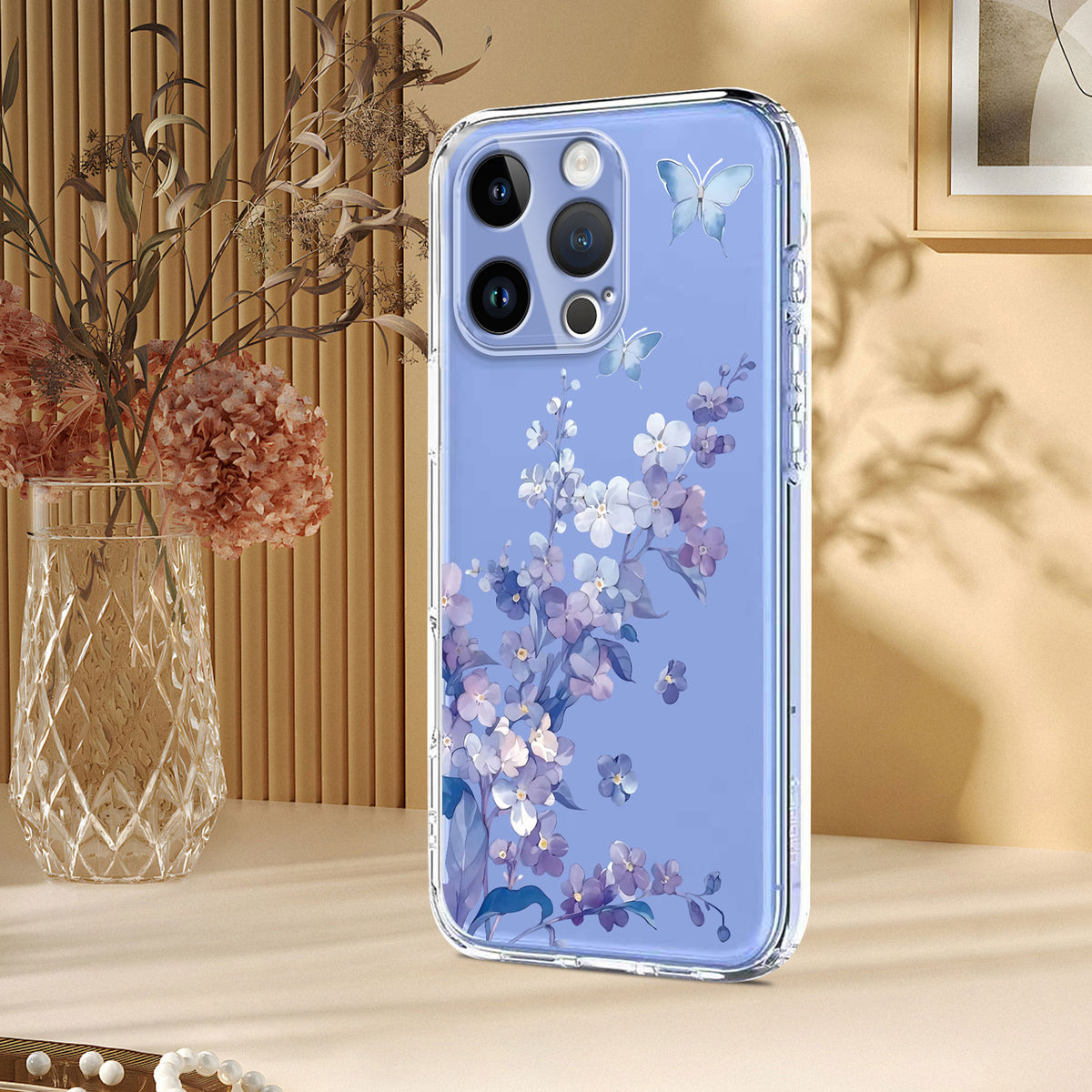 For iPhone 14 Pro Max Case Butterfly Floral Pattern Printing TPU Phone Back Cover