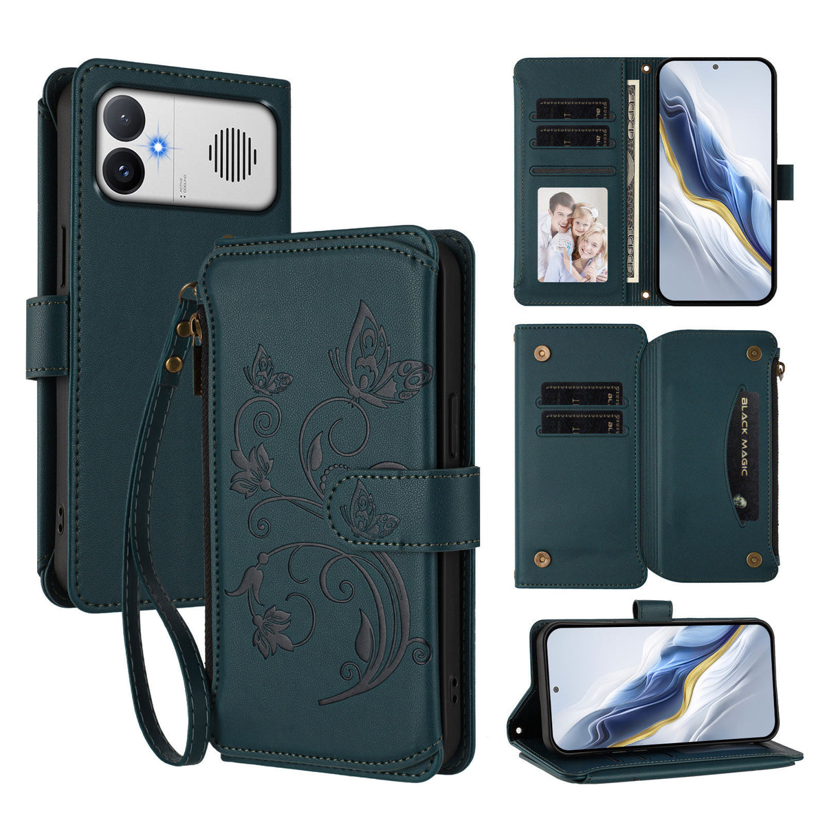 Läderfodral för Xiaomi Redmi K90 Max 5G, fjärilsmönster, dragkedja, plånboksfodral med handledsrem