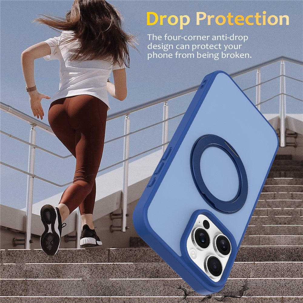Til iPhone 15 Pro Max cover med roterende magnetisk støttefod, PC + TPU Skin-Touch telefoncover