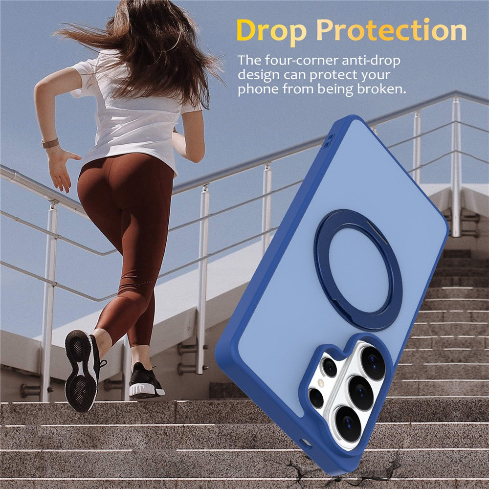 For Samsung Galaxy S25 Ultra Case with Rotating Magnetic Kickstand PC + TPU Skin-Touch Phone Cover