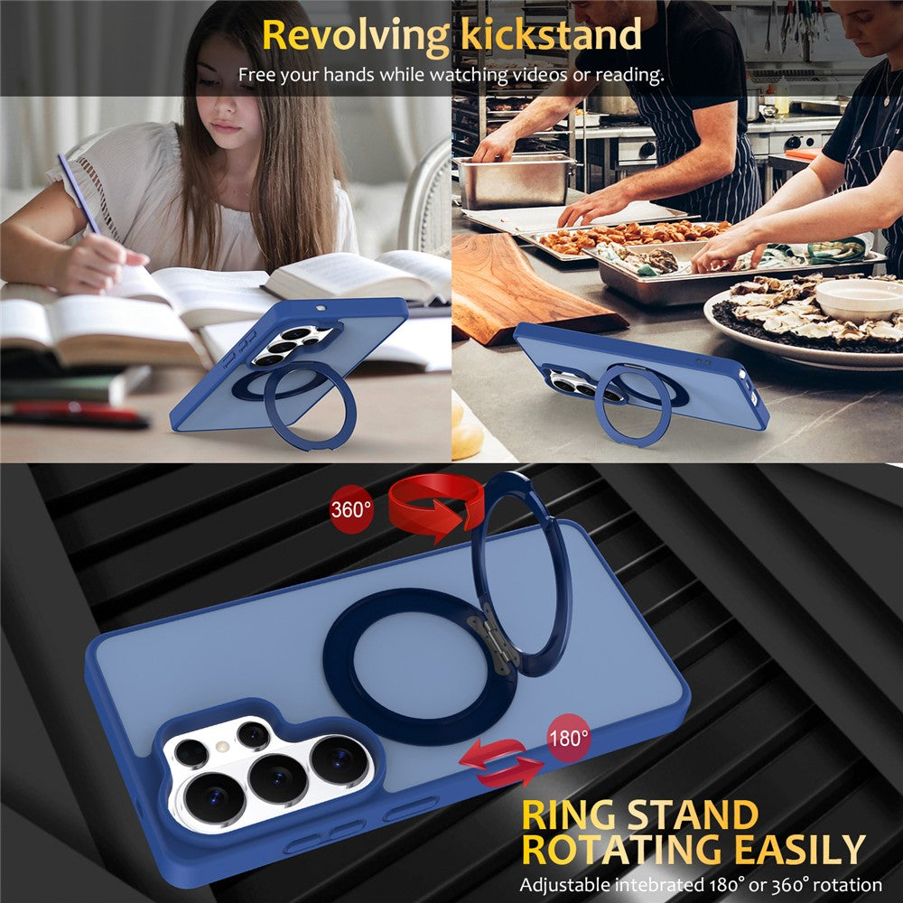 For Samsung Galaxy S25 Ultra Case with Rotating Magnetic Kickstand PC + TPU Skin-Touch Phone Cover