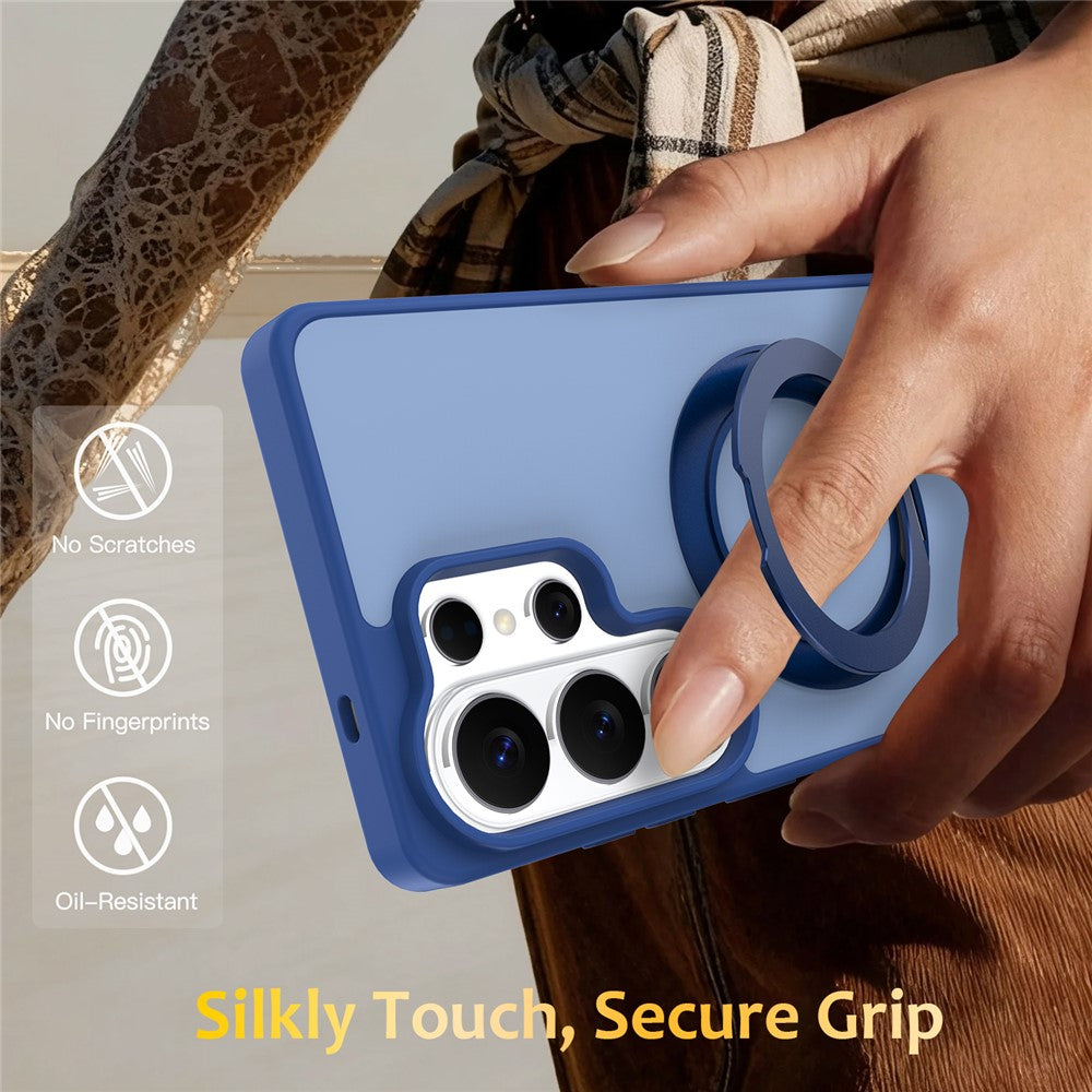 For Samsung Galaxy S25 Ultra Case with Rotating Magnetic Kickstand PC + TPU Skin-Touch Phone Cover