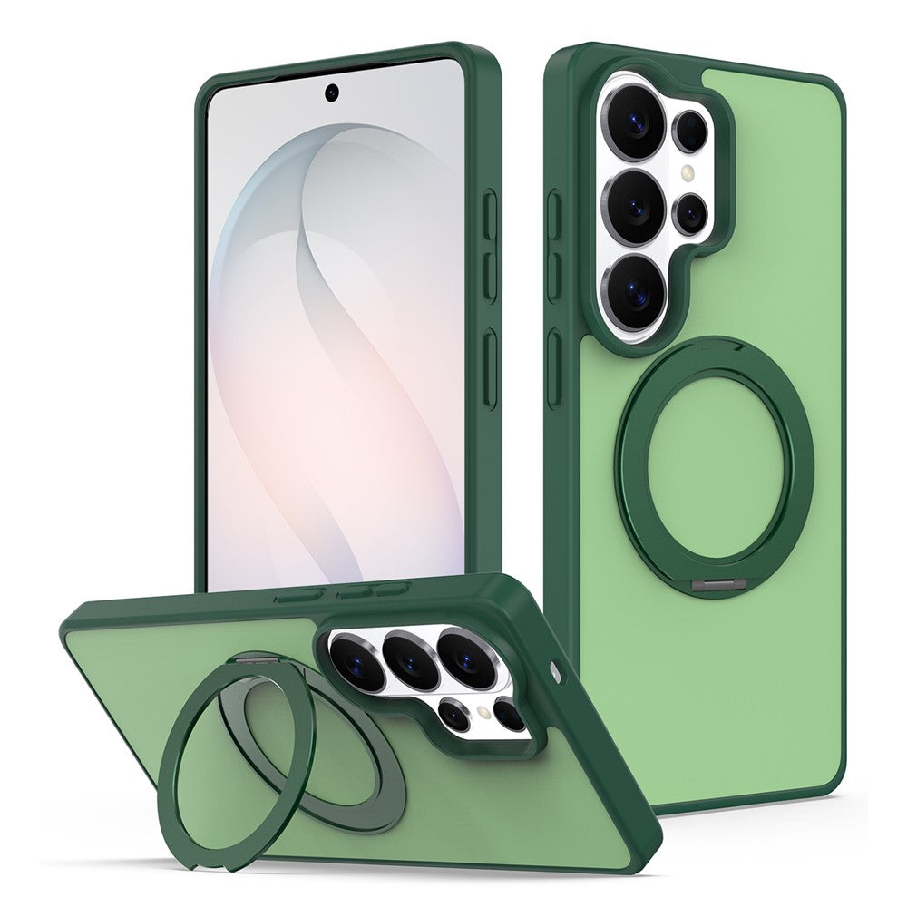 For Samsung Galaxy S25 Ultra Case with Rotating Magnetic Kickstand PC + TPU Skin-Touch Phone Cover