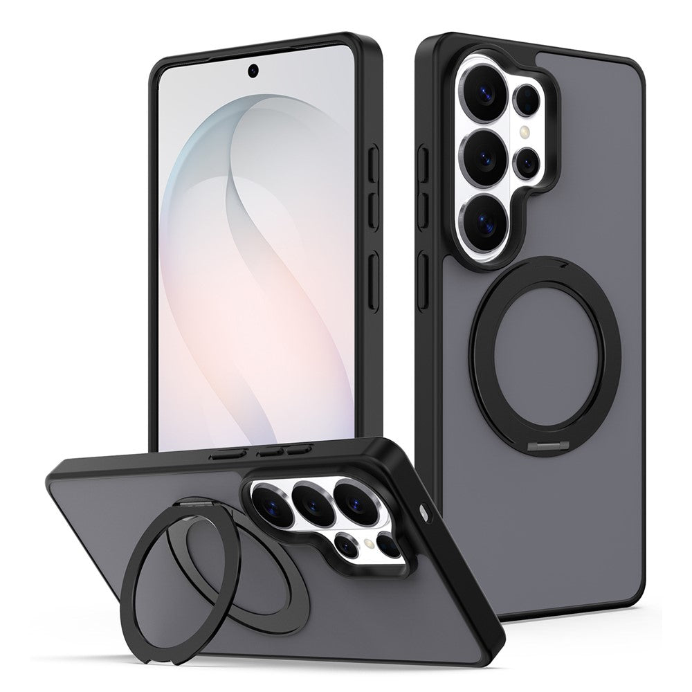 For Samsung Galaxy S25 Ultra Case with Rotating Magnetic Kickstand PC + TPU Skin-Touch Phone Cover