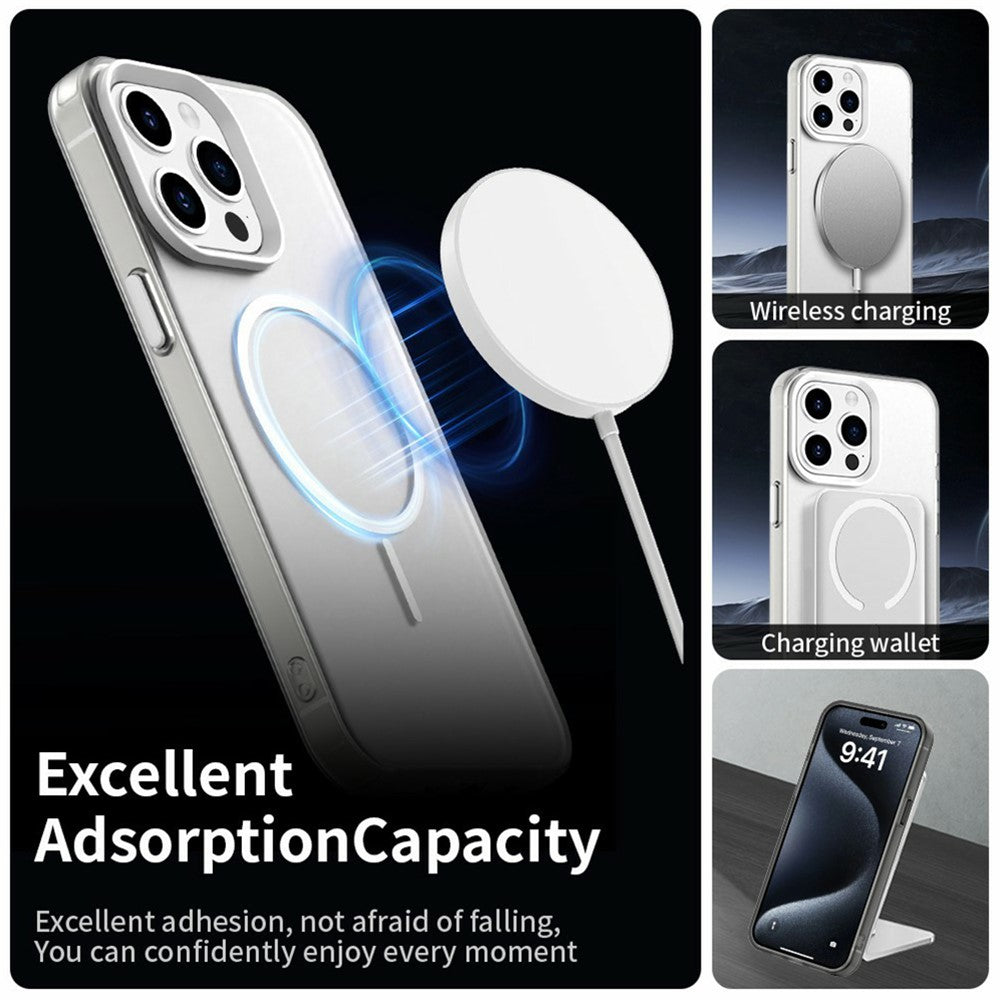 For iPhone 15 Pro Magnetic Case PC + TPU + PET Air Cushion Shockproof Phone Cover