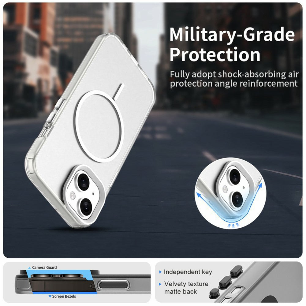 For iPhone 15 Magnetic Case PC + TPU + PET Air Cushion Shockproof Phone Cover