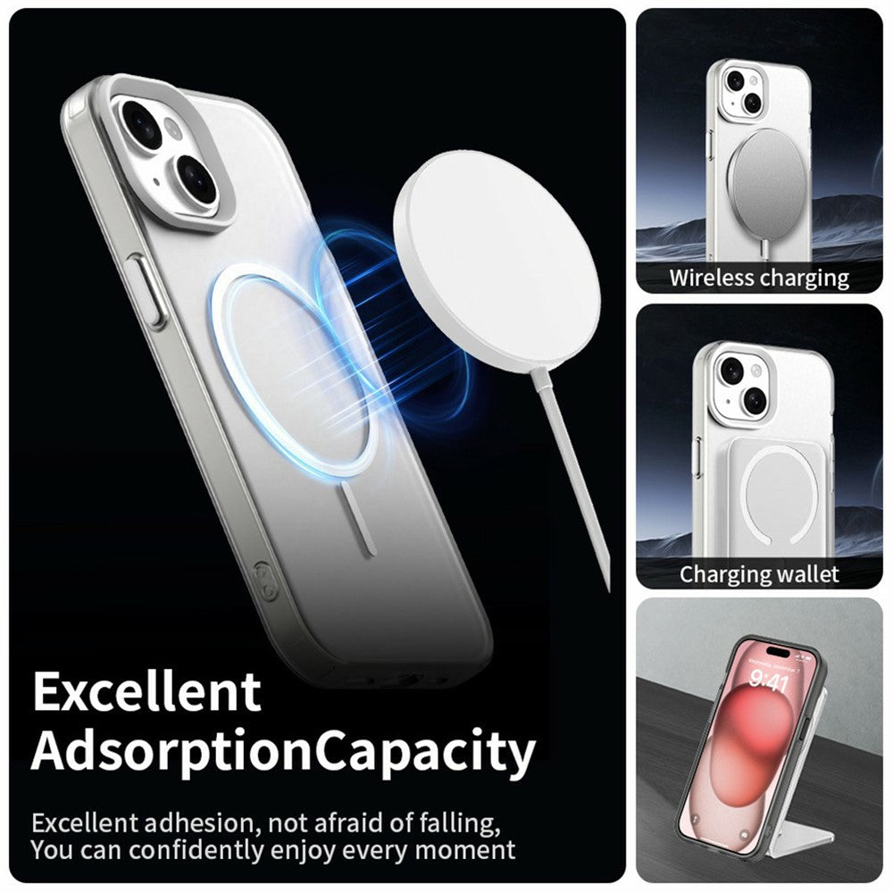 For iPhone 15 Magnetic Case PC + TPU + PET Air Cushion Shockproof Phone Cover