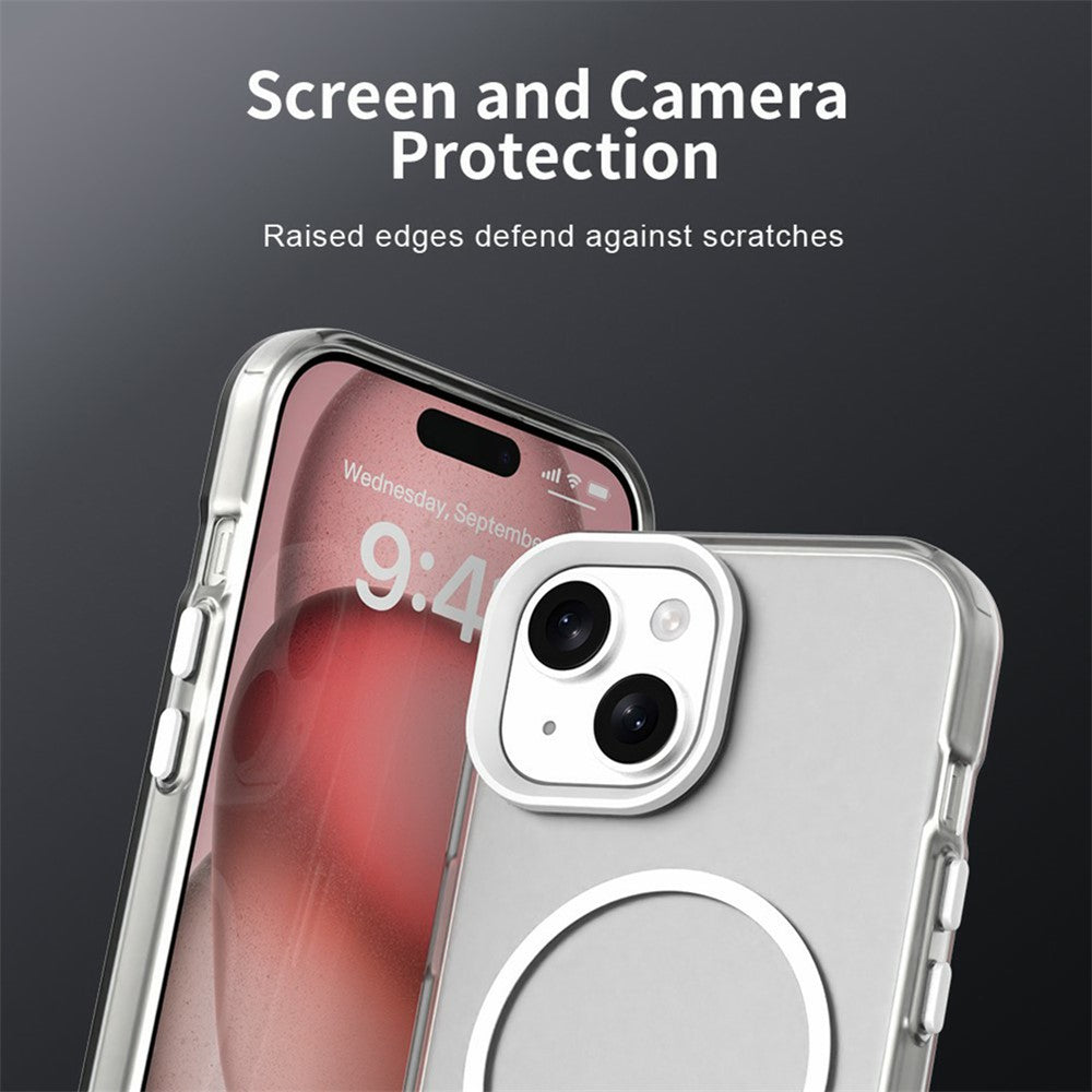For iPhone 15 Magnetic Case PC + TPU + PET Air Cushion Shockproof Phone Cover