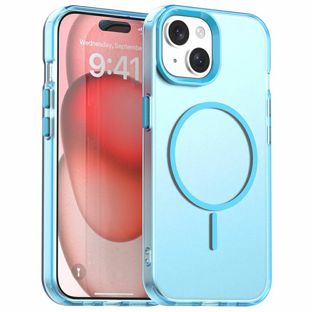 For iPhone 15 Magnetic Case PC + TPU + PET Air Cushion Shockproof Phone Cover