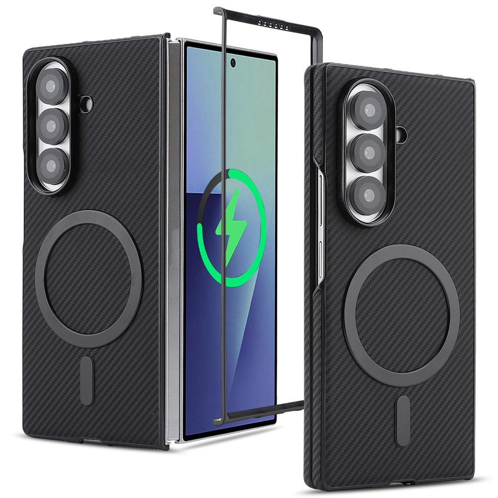 Samsung Galaxy Z Fold7 5G-skal med sidofäst kolfiberstruktur i PU TPU med magnetisk metallring
