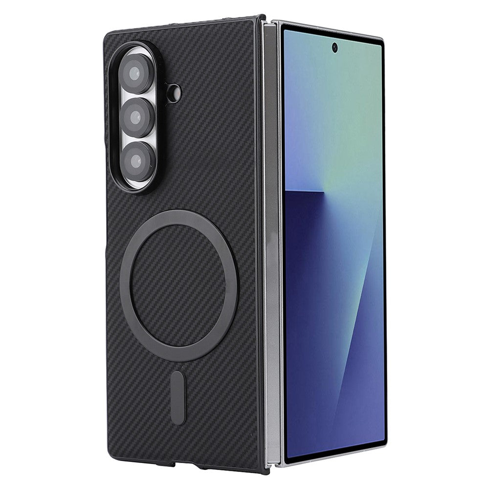 Samsung Galaxy Z Fold7 5G-skal med sidofäst kolfiberstruktur i PU TPU med magnetisk metallring
