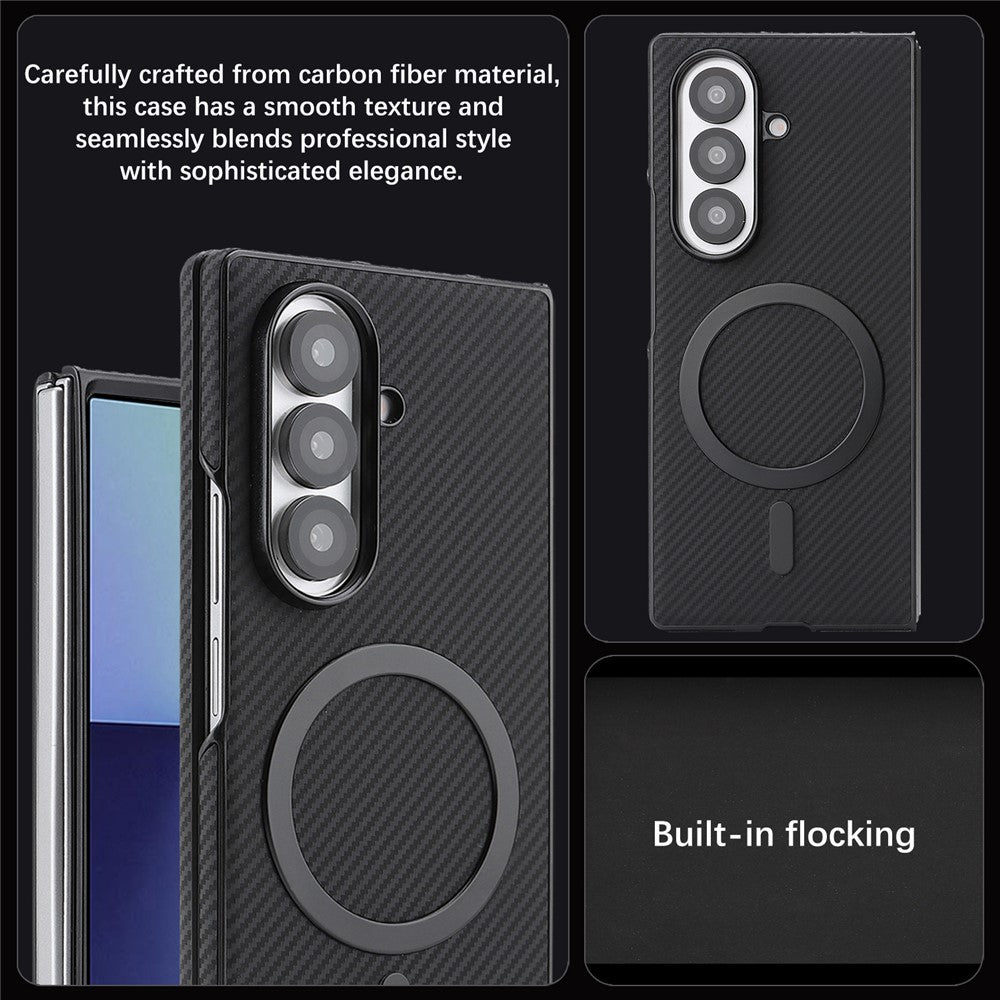 Samsung Galaxy Z Fold7 5G-skal med sidofäst kolfiberstruktur i PU TPU med magnetisk metallring
