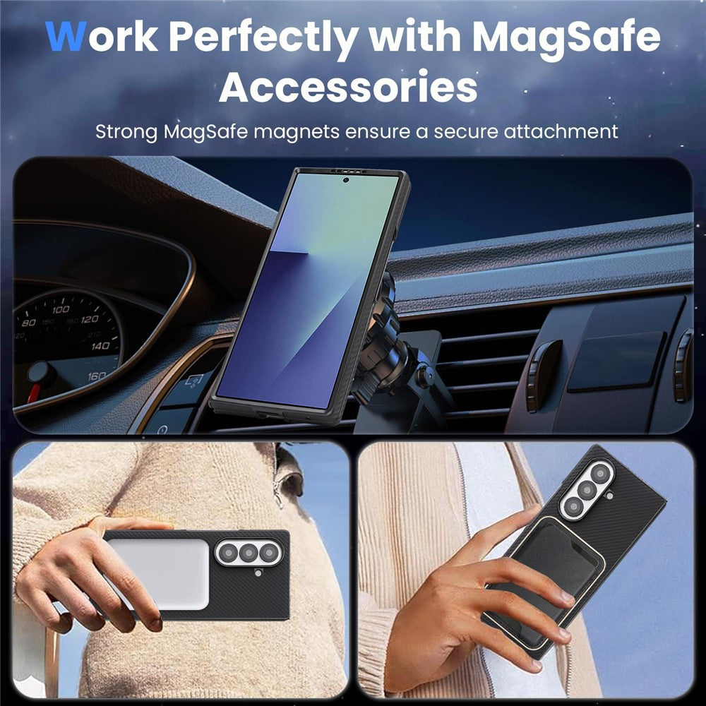 Samsung Galaxy Z Fold7 5G-skal med sidofäst kolfiberstruktur i PU TPU med magnetisk metallring