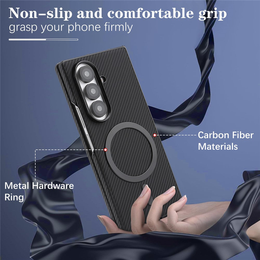 Samsung Galaxy Z Fold7 5G-skal med sidofäst kolfiberstruktur i PU TPU med magnetisk metallring