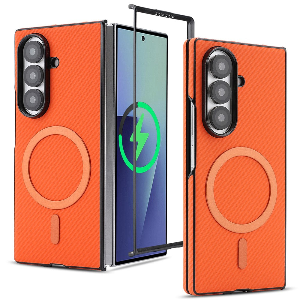 Samsung Galaxy Z Fold7 5G-skal med sidofäst kolfiberstruktur i PU TPU med magnetisk metallring