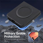For Samsung Galaxy Z Flip7 5G Case Side-pasted Carbon Fiber Texture PU TPU Phone Cover With Metal Magnetic Ring