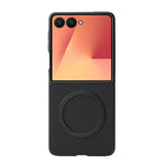 For Samsung Galaxy Z Flip7 5G Case Side-pasted Carbon Fiber Texture PU TPU Phone Cover With Metal Magnetic Ring