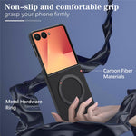 For Samsung Galaxy Z Flip7 5G Case Side-pasted Carbon Fiber Texture PU TPU Phone Cover With Metal Magnetic Ring