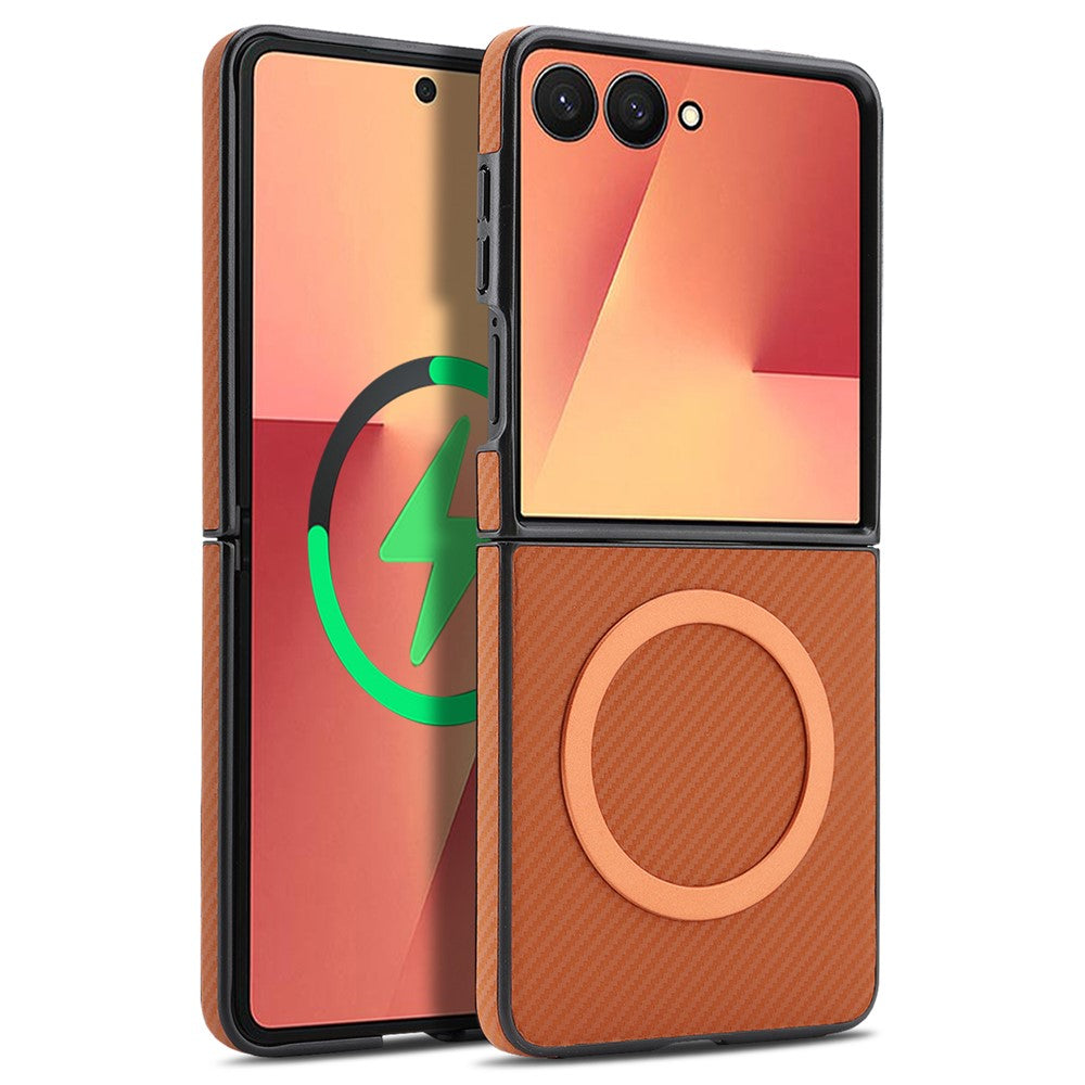 For Samsung Galaxy Z Flip7 5G Case Side-pasted Carbon Fiber Texture PU TPU Phone Cover With Metal Magnetic Ring