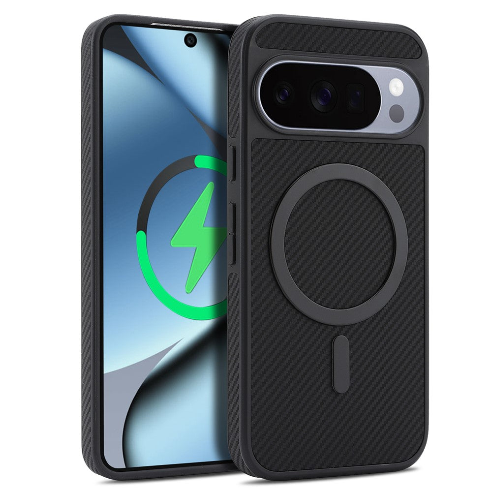 For Google Pixel 11 Pro Case Side-pasted Carbon Fiber Texture PU TPU Phone Cover With Metal Magnetic Ring